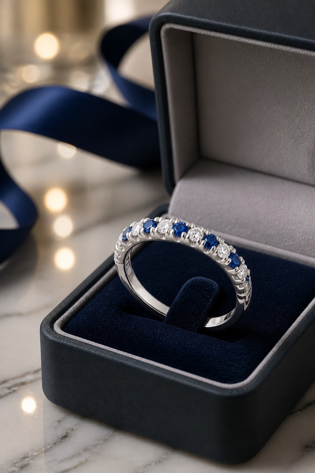 Alternating Diamond & Sapphire Stackable